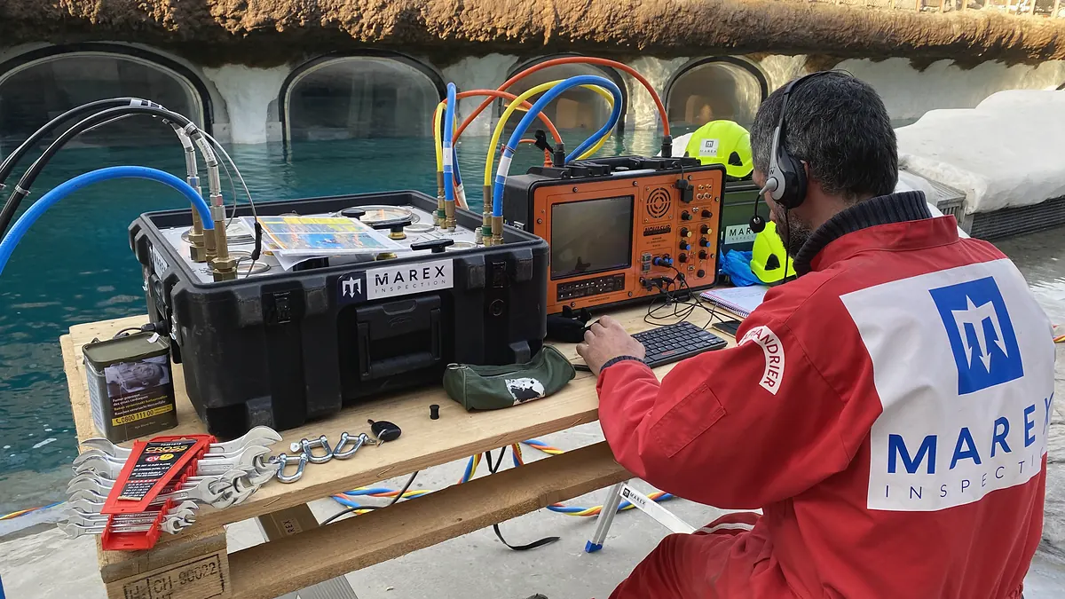 MAREX dive supervisor at the surface control station during an underwater inspection